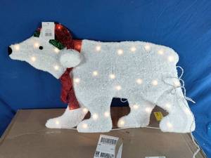 lot 24 image: 19 Lighted White 2-D Glittered Polar Bear Christmas Yard Art Decoration