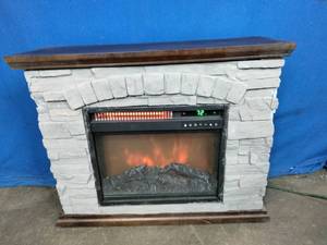 lot 23 image: LifeSmart Large Square Faux Stone Infrared Fireplace with Remote