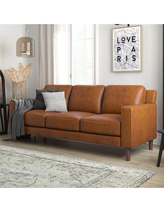 lot 51 image: DHP Bexley Sofa, Camel Faux Leather 77W x 31-12D x 33H