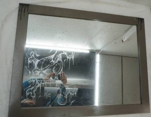 lot 155 image: Mirror with etched skull and crossbones 31x2