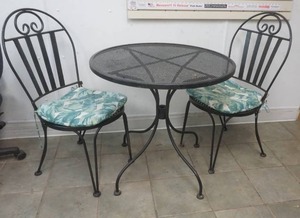 lot 189 image: Wrought Iron table and 2 chairs. 30.5 diameter table