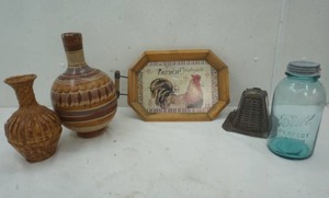 lot 223 image: vintage toaster, ball jar vase ,tray