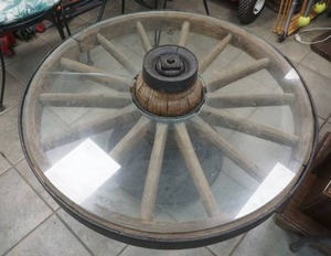 lot 231 image: wagon wheel custom table, on wheels