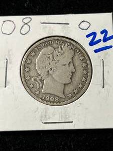 lot 15 image: 1908-O US BARBER HALF DOLLAR
