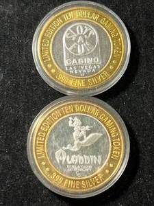 lot 32 image: 2 CASINO TOKENS .6 TROY OZ .999 FINE SILVER EACH
