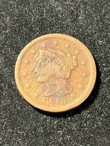 lot 56 image: 1848 US BRAIDED HAIR LARGE CENT