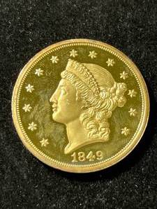 lot 59 image: 1 TROY OZ .999 FINE SILVER 1849 GOLD PLATED ROUND