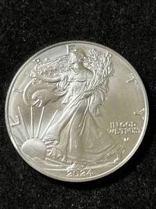 lot 69 image: 2024 AMERICAN SILVER EAGLE 1 TROY OZ .999 FINE SILVER