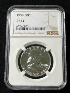 lot 94 image: 1958 US PROOF FRANKLIN HALF DOLLAR NGC PF67