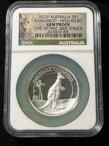 lot 101 image: 2012 AUSTRALIAN KANGAROO NGC HIGH RELIEF GEM PROOF