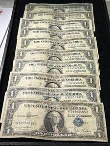 lot 103 image: GROUP OF 10 US BLUE SEAL $1 SILVER CERTIFICATES