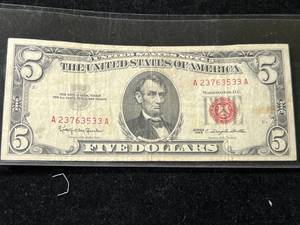 lot 105 image: 1963 US RED SEAL $5 BILL