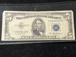 lot 107 image: 1953A US BLUE SEAL $5 SILVER CERTIFICATE