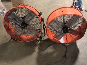 lot 25 image: Lot of Commercial Electric 24 in. 2-Speed Heavy Duty Tilt Drum Fan  Damaged Customer Returns See Pictures