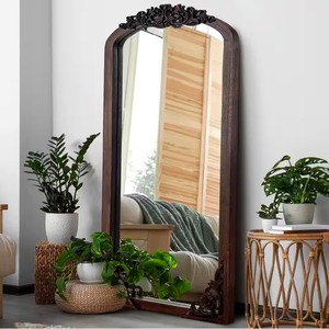lot 48 image: New Dovelina 28 in. W x 67 in. H Classic Arch-Top Wood Framed Dark Walnut Full-length Floor Mirror ($258.81)