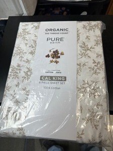lot 95 image: New Pure Earth Organic 300 Thread Count 6 Piece Bed Sheet Set - Cal King