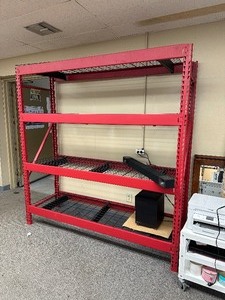 lot 22 image: Husky 4 -Tier Industrial Duty Steel Freestanding Garage Storage Shelving Unit in Red (77 in. W x 78 in. H x 24 in. D)