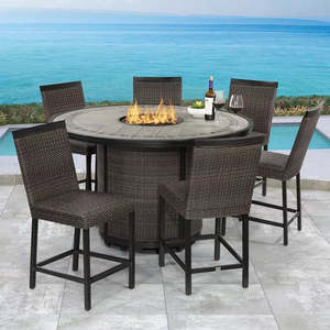 lot 2 image: Agio Conway 7 Piece High Dining Wicker Fire Set  Cover - New Open Box - Retail $1999 