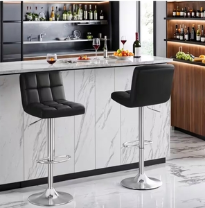 lot 45 image: New LACOO 33 in. - 44 in. Height Black Low Back Metal Adjustable Bar Stool with PU Leather-Seat 360° Swivel (Set of 2)