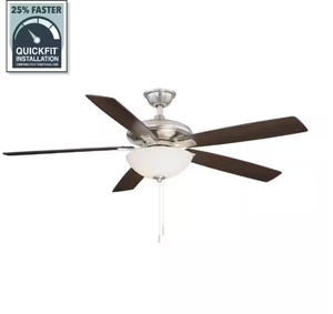 lot 169 image: new Hampton Bay Abbeywood 60 in. LED Brushed Nickel Ceiling Fan With Light Kit