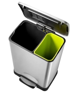 lot 162 image: New Neocube 50 Liter Dual Compartment 28 Liter and 18 Liter Stainless Steel Recycle and Trash Bin