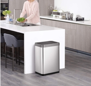 lot 160 image: New EKO Mirage-X 47 Liter  12.4 Gallon Touchless Rectangular Motion Sensor Trash Can with Removable Liner, Brushed Stainless Steel Finish