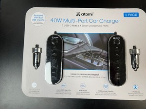 lot 146 image: New 2 Pack Atomi 40 W Multi Port Car Chargers