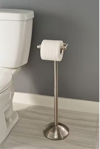 lot 167 image: New Greenwich Telescoping Free Standing Pivoting Toilet Paper Holder Bath Hardware Accessory in Brushed Nickel