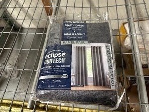 lot 224 image: New 2 Pack of Eclipse DuoTech Total Blackout Curtains 52x84 Each Maddox Charcoal