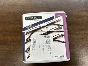 lot 245 image: 3 Pack of Design Optics By Foster Grant Metal Reading Glasses 1.50 - Open Box New