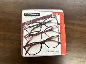 lot 246 image: 3 Pack of Design Optics By Foster Grant Fashion Reading Glasses 3.00 - Open Box New