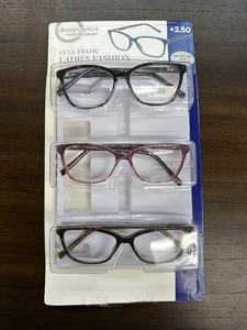 lot 249 image: 3 Pack of Design Optics By Foster Grant Ladies Fashion Reading Glasses 2.50 - Open Box New