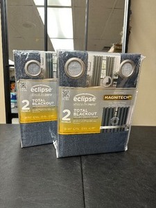 lot 252 image: New 2 2 Packs (4 Total Curtain Panels) of Eclipse Absolute Zero Total Blackout Curtains 52x84 Each Oscar Navy