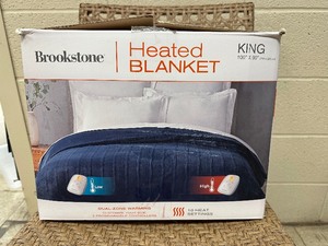 lot 370 image: Brookstone Heated Blanket Like New Open Box - King Size Blue