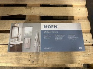 lot 395 image: New Moen Wellton 4 Piece Bathroom Hardware Kit Part # Y1394BN - Towel Bar, Towel Ring, Towel Hook, Toilet Paper Holder