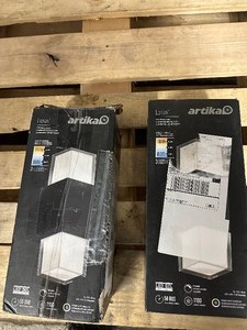 lot 396 image: 2 New Open Box Artika Lorian Indoor  Outdoor Wall Lights  Sconces