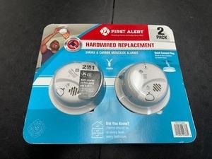 lot 410 image: New Open Box 2 Pack of First Alert Hard Wired Combo Smoke And Carbon Monxide Detectors  Alarms