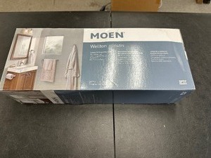 lot 411 image: New Moen Wellton 4 Piece Bathroom Hardware Kit Part # Y1394BN - Towel Bar, Towel Ring, Towel Hook, Toilet Paper Holder