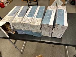 lot 413 image: 6 Open Box Like New Moen Karis 4 Piece Bathroom Hardware Kit Part # BH1293BN - Towel Bar, Towel Ring, Towel Hook, Toilet Paper Holder