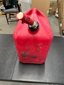 lot 427 image: 5 Gallon Gas Can - Works - End of Funnel Got Chewed Up By Dog A Little