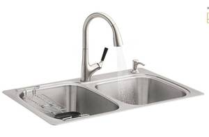 lot 156 image: New Koher 75791-2PC Kohler Kitchen Sink Kit With 2 Bowl Sink & Faucet Etc
