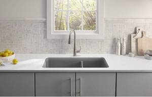 lot 181 image: New KOHLER 596-VS Simplice Pull Down Kitchen Faucet, 3-Spray Faucet, Kitchen Sink Faucet with Pull Down Sprayer, Vibrant Stainless, High Arch