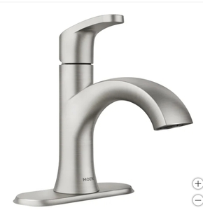lot 182 image: QTY 2 New Moen Karis Bathroom Faucets with Pop Up Drains - Stainless Steel