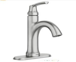 lot 183 image: QTY 2 New Moen Wellton Bathroom Faucets with Pop Up Drains - Stainless Steel