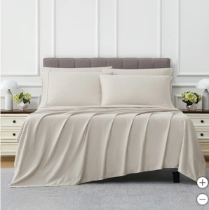 lot 190 image: Kirkland Signature 680 Thread count 6 piece Bed Sheet Set - Queen Size  Oatmeat Tan