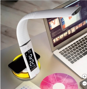 lot 282 image: New Ottlite Desk Lamp With Color Changing Base and Q  Wireless Phone Charging Pad - White