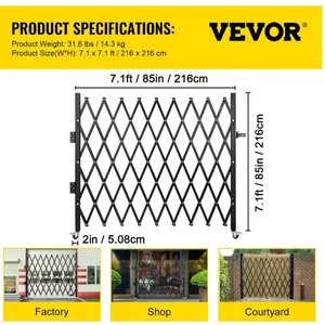 lot 286 image: New VEVOR Single Fold Security Gate 7 ft. H x 6.5ft. W Steel Accordion Security Gate with Padlock 360° Rolling Gate