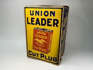 lot 5 image: Large Union Leader Tobacco Cut Plug 48-5 Cent Package Cardboard Shipping & Advertising Box