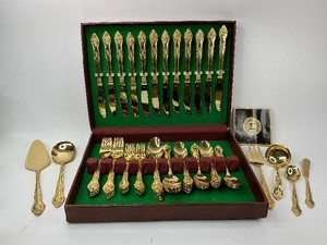lot 34 image: 76 Piece Golden Lifetime Gold Plated Flatware Set