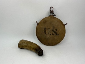 lot 45 image: 1907 United States Forest Service Antique Canteen with Powder Horn